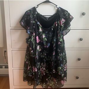 Roz & Ali Black Floral Layered Short Sleeve Blouse